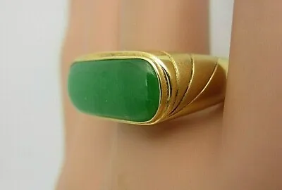 Mens GIA Certified No Dye Jadeite Jade Ring 14k Yellow Gold Saddle Size 8.5 • $2200