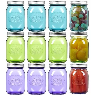 Glass Food Storage Jars Regular Mouth Mason Jars With Airtight Lids Canning... • $31.16