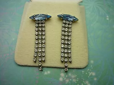 Elegant Pale Blue & Clear Crystal Vintage Earrings Sterling Silver Stud Posts • $26