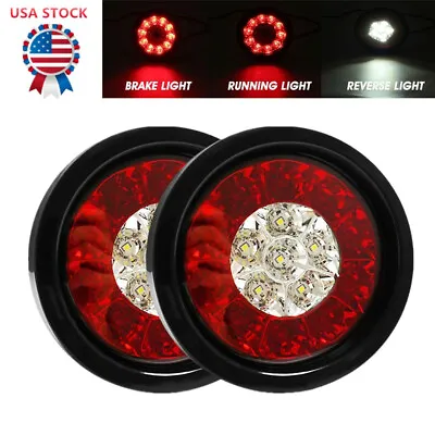 2X Red White 4INCH Round 16 LED Truck Trailer Brake Stop Turn Signal Tail Lights • $20.13