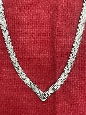 Diamond Cut Chevron V-shape 925 Italy 16”Sterling Silver Necklace 34 Gram • $154.95