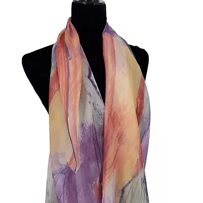 Chiffon Scarf Purple Pastel Multicolor Art To Wear 15x58  Long • $11.99