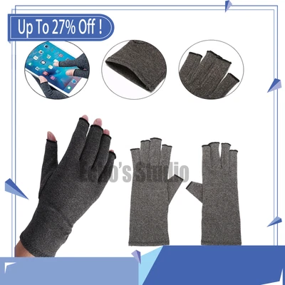 £3.69 • Buy Compression Gloves Fingerless Anti Support Arthritis Hand Pain Relief Brace Grey