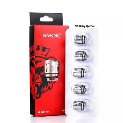 SMOK V8 Baby-Q4 Coils 0.4 Ohm Quadruple Coil Head Replacement Pack Of 5 • £6.99