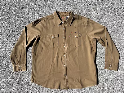 NEW Levis Western Jean Shirt Mens Brown Pearl Snap - Angler Fly Fishing XL XXL S • $34.97