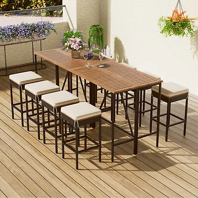 10PCS Patio Bar Dining Set Outdoor Height Bar Table W/Cushions For Garden Pool • $716.69