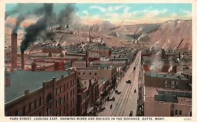Vintage Postcard Park Street Looking East Mines & Rockies Butte Montana MT • $9.88