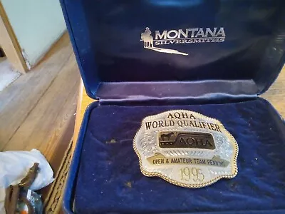 $100 • Buy Montana Silversmiths Trophy Belt Buckle AQHA  World Qualifier 1995