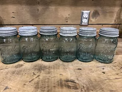 Lot Of Six Blue Ball Glass Pint Canning Jars • $29.95