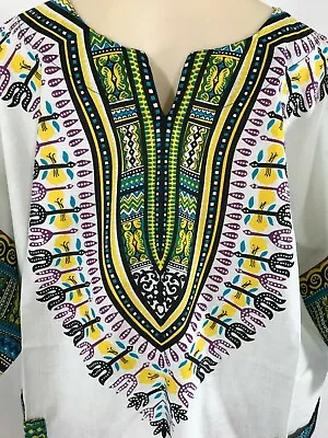 Large Size African Men Women White Dashiki Shirt Top Blouse Hippie Tribal Caftan • $14.99