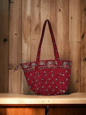 Vera Bradley Provincial Red Pattern Button Red Quilted Shoulder Bag Tote • $34.99