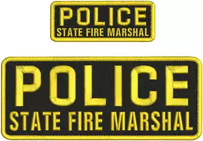 POLICE STATE FIRE MARSHAL Mbroidery Patch 4x10 & 2x5 Hook On Back Blk/gole • $14.99