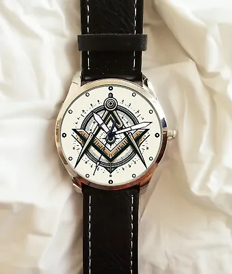 Masonic Square & Compass Art Free Mason Beautiful Unique Simple Rare Wrist Watch • £31.94