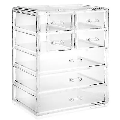 OPEN BOX - Acrylic Cosmetic Makeup Organizer Jewelry Storage 3 Lg 4 Sm Drawer • $18.99