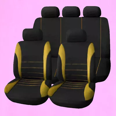 Polyester Fabric Yellow Full Set Car Seat Cover Front Rear Seat Protector Mat • $45.89