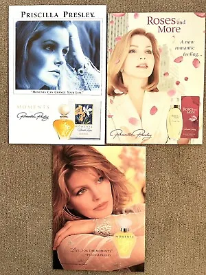 3x Priscilla Presley Perfume Ads 1990s Moments Roses Magazine Clippings Elvis • $22.40