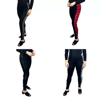 New Women's Lace/leopard/shiny Side Panel Full Length Ladies Leggings Size 8-20 • £4.49