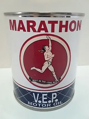 Vintage Marathon Motor Oil Can 1 Qt. -  ( Reproduction Tin Collectible )   • $10.99