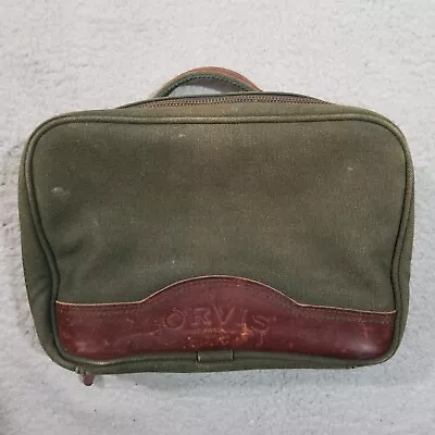 Orvis Toiletry Bag Mens Green Canvas Leather Battenkill Hanging Travel Dopp Case • $49.80