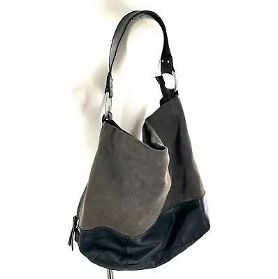 Ellington Taupe And Black Suede/Leather Hobo Shoulder Bag • $41.97