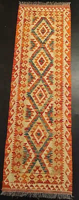 Handwoven Afghan Classic Kilim Rug Aztec Wool Reversible Kilim Rug 190x68 CM • £81.75
