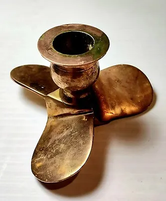 Vintage Brass Nautical Ship Boat Propeller Taper Candlestick Candle Holder • $25.27