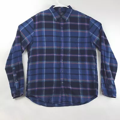 J Crew Flannel Shirt Mens Large Blue Madras Plaid Cotton Long Sleeve Button-Up • $21.10