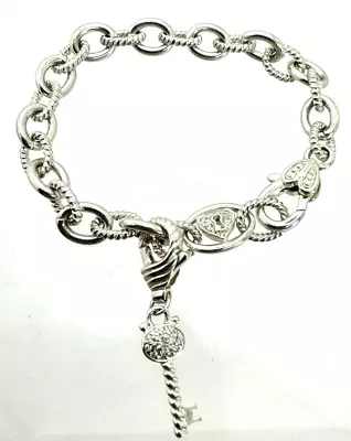 Judith Ripka Key To My Heart Lock CZ Charm Bracelet 925 Sterling Silver 7.5” • $79.99