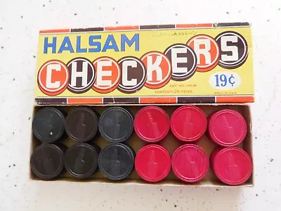 Vintage Halsam Wooden Checkers Set No 145W 24 Pieces - Empire State Building-USA • $14.99