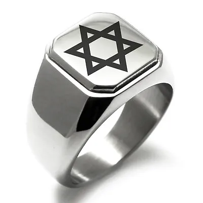 Stainless Steel Hexagram Star Of David Square Square Biker Style Signet Ring • $16.99