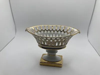 $45 • Buy  Vintage  Rare Gold Gilt Porcelain  Basket Compote Mini  Andrea By Sadek 