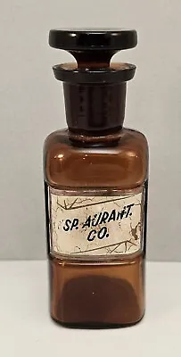 Antique Label Under Glass Amber Apothecary Bottle W.T. Co Whitall Tatum • $125