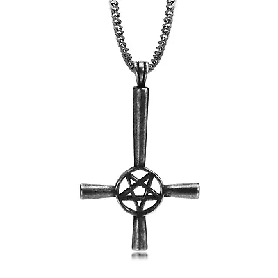 Men Inverted Cross Necklaces Upside Down Cross Satan David Star Pendant Chain • £6.59