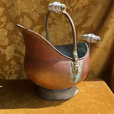 Vintage Victorian Copper Brass Fire Coal Scuttle Pot Pan Handles Large Antique • £45