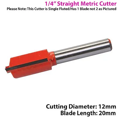 ¼  SHANK 12mm X 20mm Tungsten Carbide Straight Router Bit Worktop Wood Cutter • £7.99