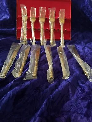 Gold Tone Vintage Bamboo Style Flatware 6 Knives & 5 Forks • $18.99