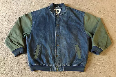 VTG Lee Sport Men's Denim 2-Tone Snap Front Varsity Bomber Jacket - Size XL • $40