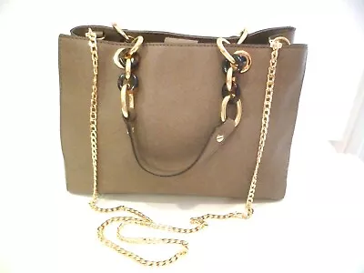 Michael Kors Cynthia Saffiano Leather Satchel Gray/taupe Handbag Retired  • $79
