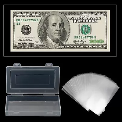 100Pcs Money Sleeves Protector Dollar Bill Holder W/ Storage Case For Collectors • $9.10