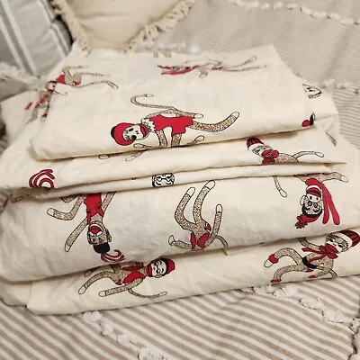 Vermont Country Store Percale Sock Monkey Sheet Set/sz Full • $135