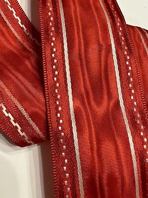 Vintage Christmas Red Silk 1.5in Ribbon Trim With White Accents 3 Yards • $24.99