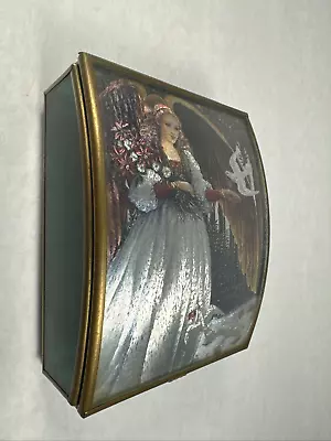 Vermont Ltd Angel & Doves Brass & Glass Mirrored Bottom Trinket Box • $24.99
