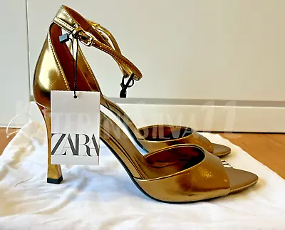 Zara New Woman Ss24 Metallic High-heel Sandals With Ankle Strap Ref:2311/310 • $109.99