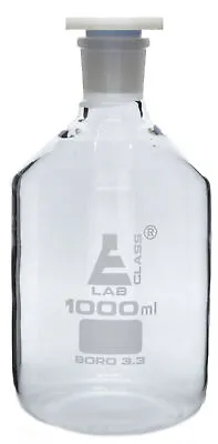 1000mL (33.8oz) Glass Reagent Bottle With Acid Proof Polypropylene Stopper • $29.49