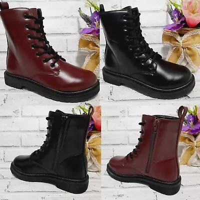 Womens Ankle Boots Ladies Biker Chunky Zip Lace Up Army Combat Winter Shoes Size • £24.95