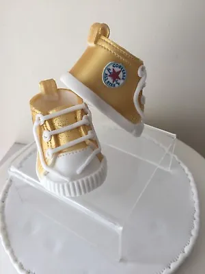 Edible Baby Gold Glitter  Booties Shoes Cake Topper Decoration. • £16.99