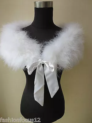 Real Ostrich Feather Fur Shrug Cape Scarf Bride Wedding Party Accessories White • $25.99