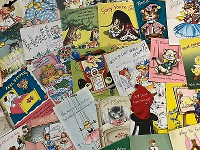 Vtg 50's Lot  30 Children's Greeting Cards GET WELL (Some Tonsils) • $22.50