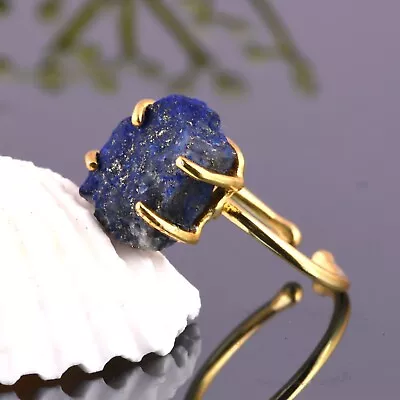 Raw Lapis Gemstone Ring Gold Plated Adjustable Band Raw Rings For Man Women • $31.89