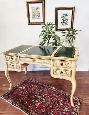 Shabby SLIGH French Writing Desk-Chinoiserie & Green Leather Vintage Asian Style • $995